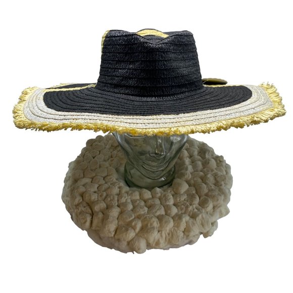 Black Painted Wide Brim Straw Hat main image 7